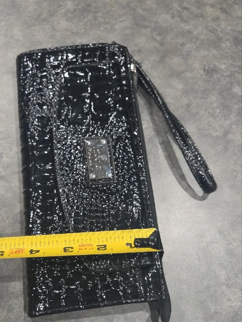 Nicole by Nicole Miller Black Patent Croc-Embossed Wristlet Clutch